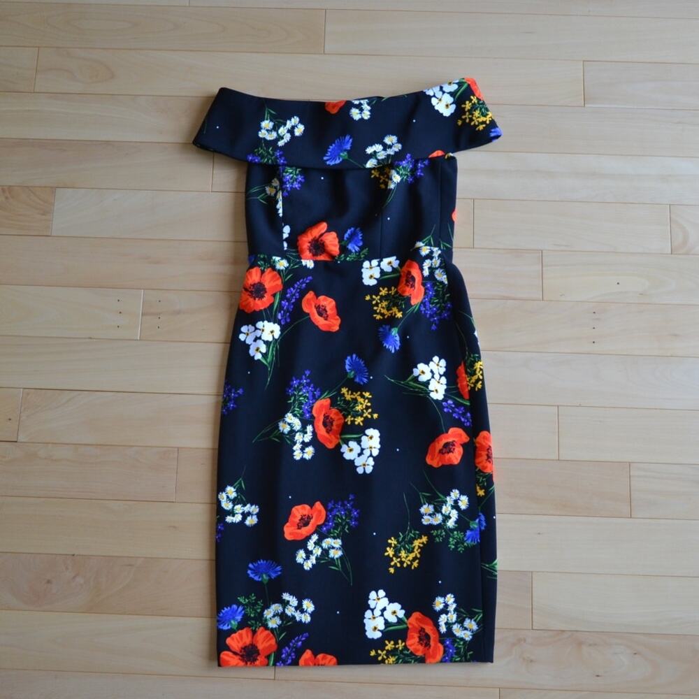 Calvin Klein Off the Shoulder Sheath Dress Red Poppy Print Size 2